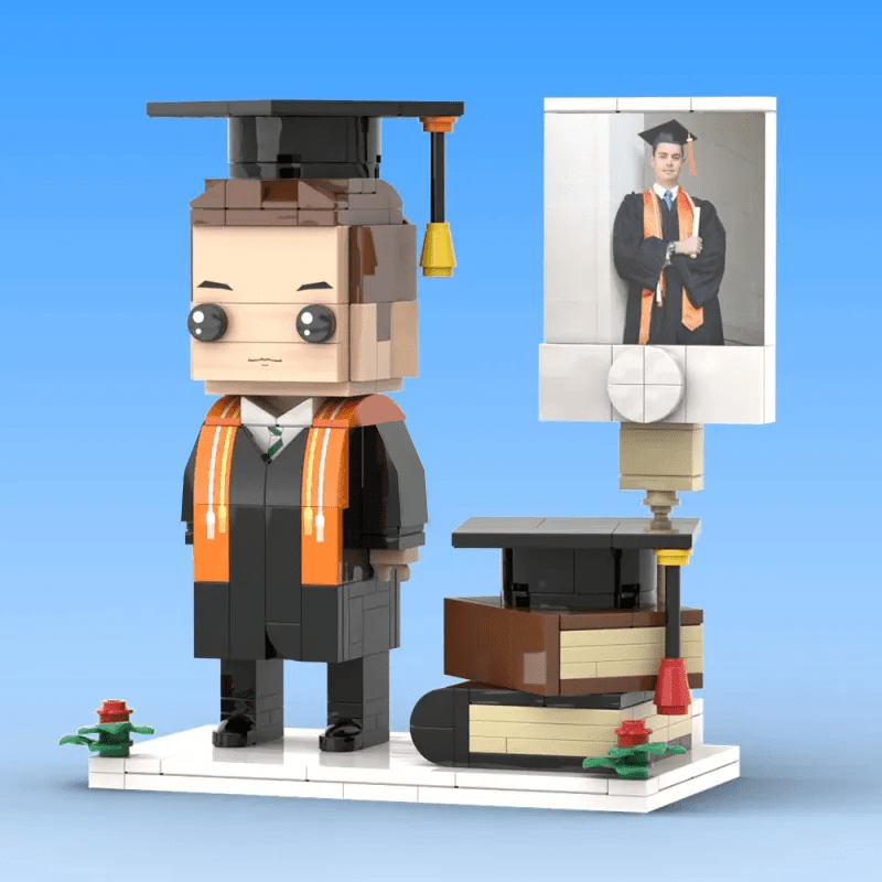 Full Body Customized 1 - Person Brick Figure with Photo – Graduation Season Theme Figure, Unique Custom Graduation Gift for Students - DiyGiftly