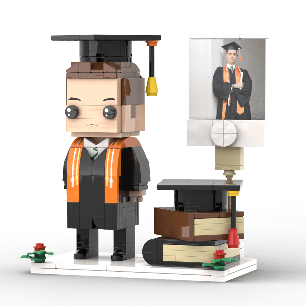 Full Body Customized 1 - Person Brick Figure with Photo – Graduation Season Theme Figure, Unique Custom Graduation Gift for Students - DiyGiftly
