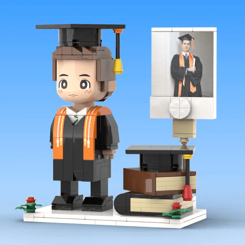 Full Body Customized 1 - Person Brick Figure with Photo – Graduation Season Theme Figure, Unique Custom Graduation Gift for Students - DiyGiftly