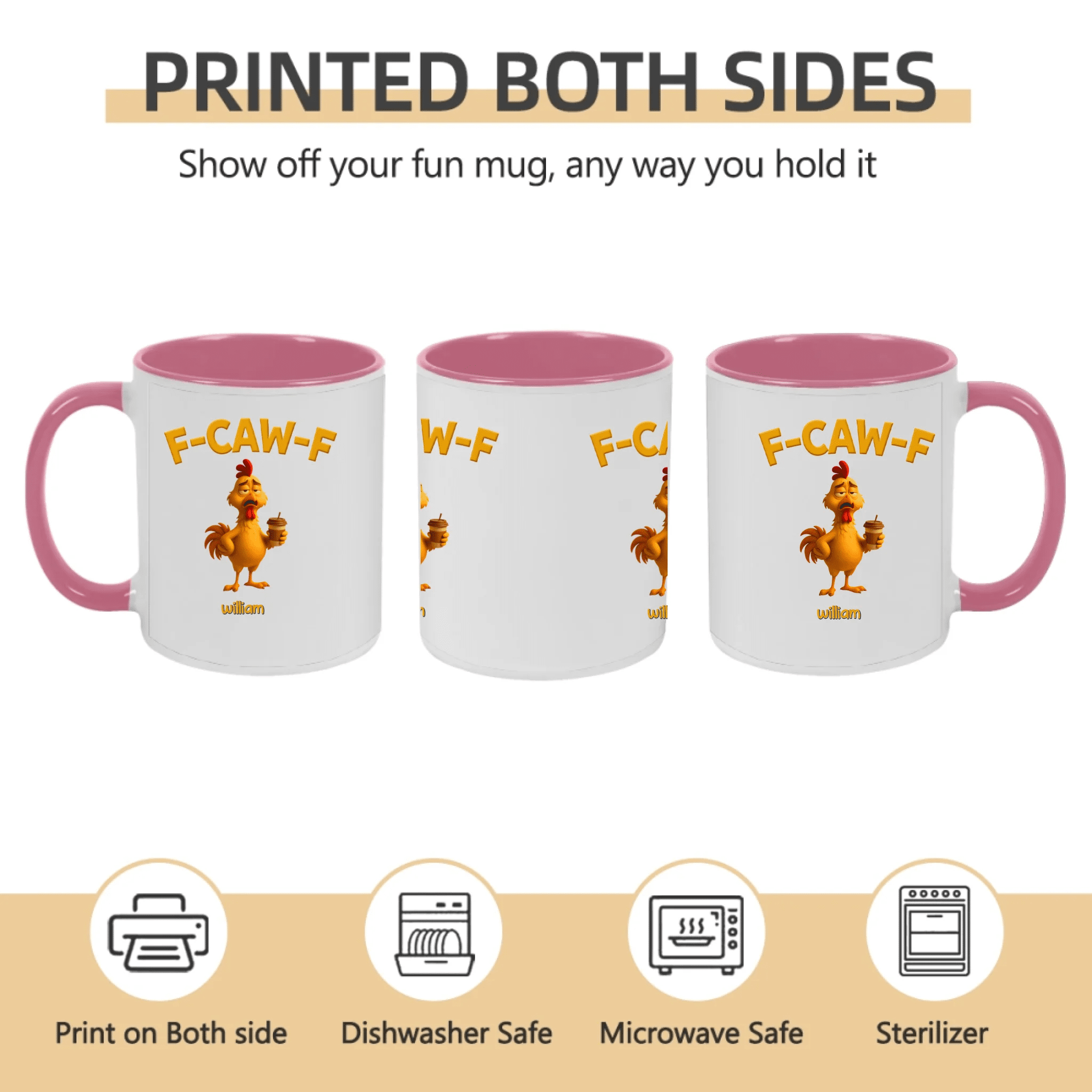 Funny Chicken F - Caw - F – Personalized Mug, Custom Name Coffee Cup, Sarcastic Chicken Gifts, Humorous Mug for Friends, Coworkers, Birthday & Christmas Gifts 1072704 - DiyGiftly