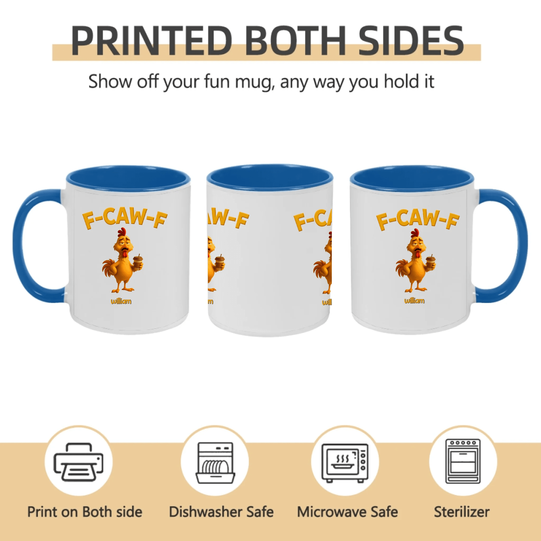 Funny Chicken F - Caw - F – Personalized Mug, Custom Name Coffee Cup, Sarcastic Chicken Gifts, Humorous Mug for Friends, Coworkers, Birthday & Christmas Gifts 1072704 - DiyGiftly