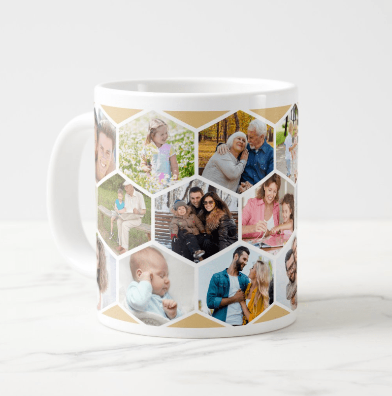 Geometric Photo Collage Giant Coffee Mug – Custom Multi - Photo Personalized Cup, Unique Gift for Family, Friends, or Coworkers, Perfect for Birthday, Christmas, or Office Desk Use 28589568 - DiyGiftly