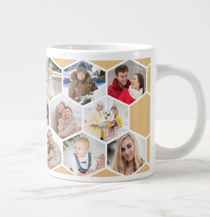 Geometric Photo Collage Giant Coffee Mug – Custom Multi - Photo Personalized Cup, Unique Gift for Family, Friends, or Coworkers, Perfect for Birthday, Christmas, or Office Desk Use 28589568 - DiyGiftly
