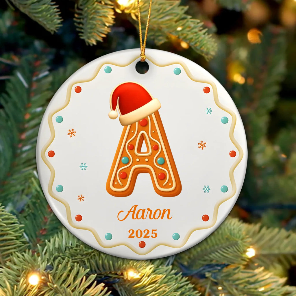 Gingerbread Letters With Santa Hat 2025 - Personalized Circle Ceramic Ornament, Celebrate the Holidays in Style, Perfect for Christmas Tree or as a Gift 1065054 - DiyGiftly