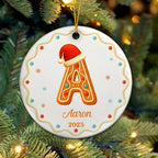 Gingerbread Letters With Santa Hat 2025 - Personalized Circle Ceramic Ornament, Celebrate the Holidays in Style, Perfect for Christmas Tree or as a Gift 1065054 - DiyGiftly