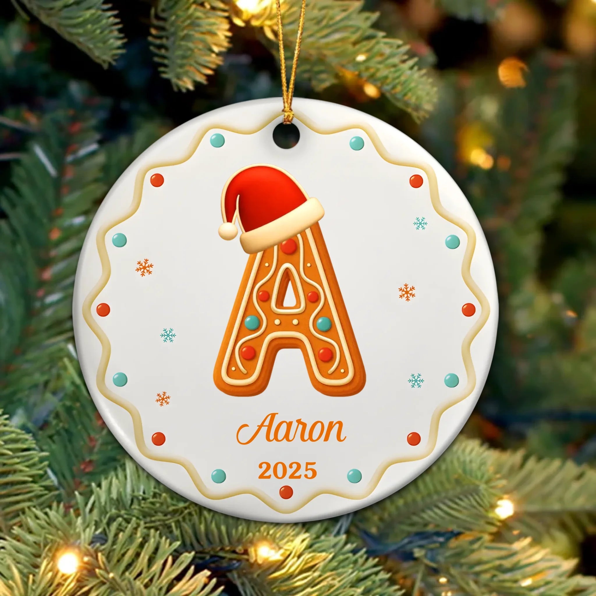 Gingerbread Letters With Santa Hat 2025 - Personalized Circle Ceramic Ornament, Celebrate the Holidays in Style, Perfect for Christmas Tree or as a Gift 1065054 - DiyGiftly