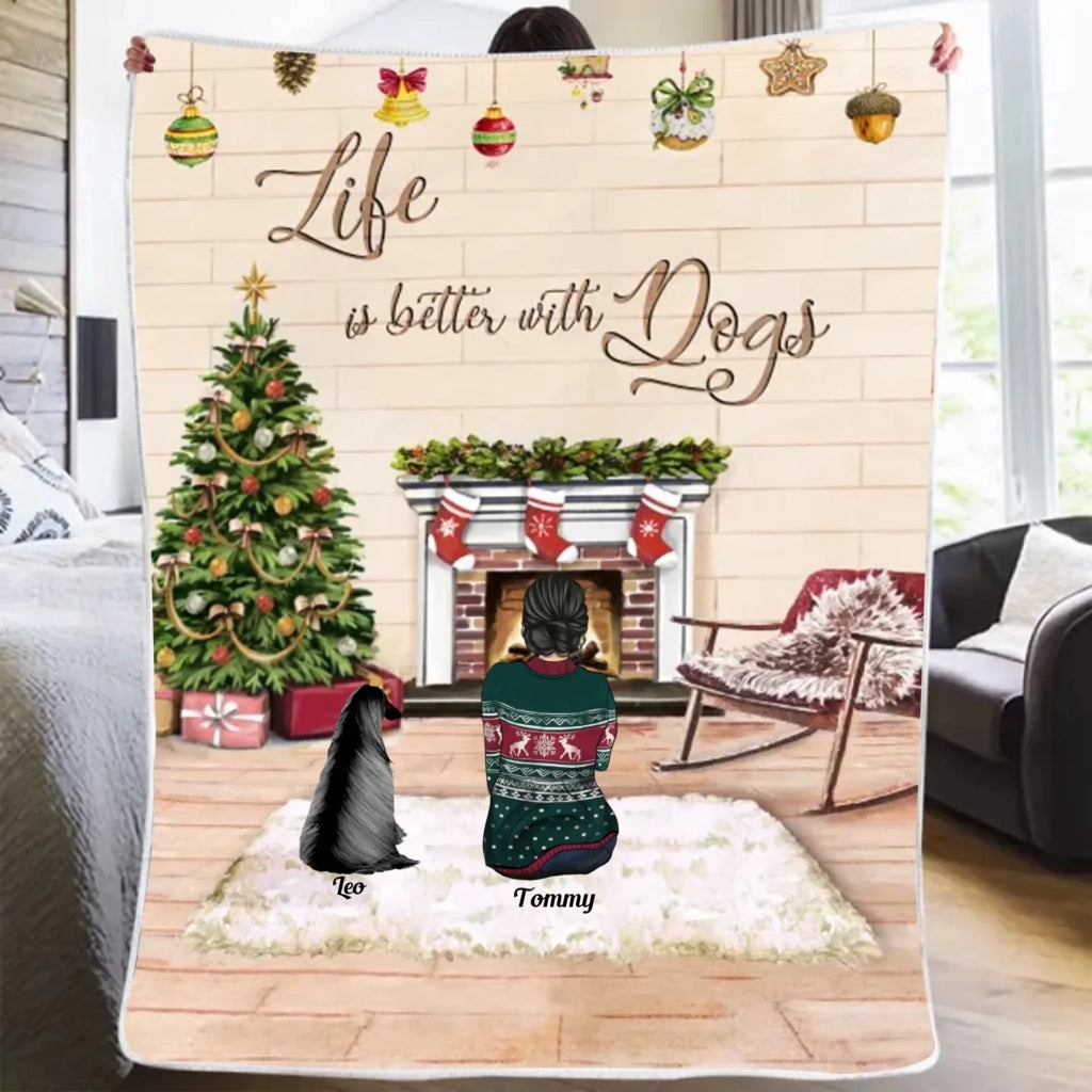 Girl and Dogs Christmas - Life Is Better With A Dog - Blanket - Personalized Blanket 724754 - DiyGiftly