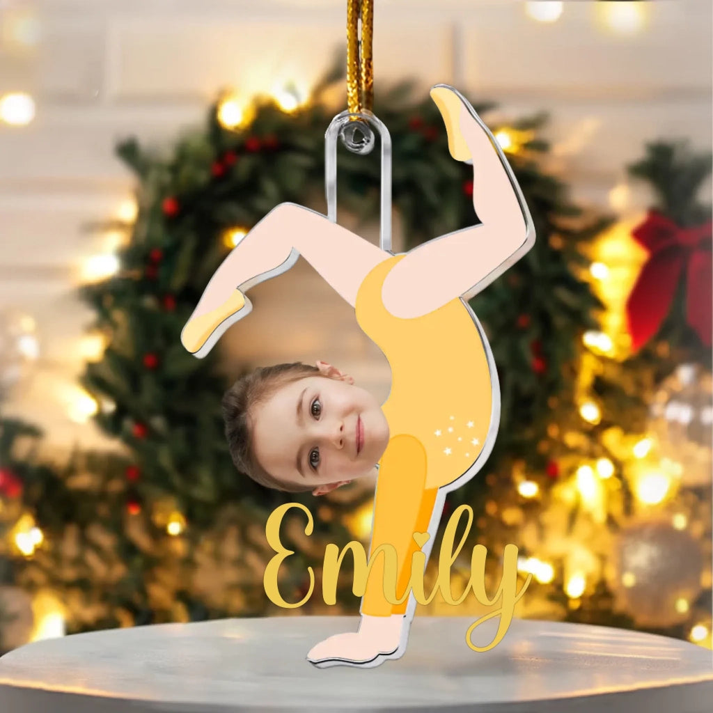 Girls Gymnastic Christmas Ornament – Personalized Acrylic Photo Ornament with Custom Name – Gymnast Holiday Keepsake Gift for Girls, Kids, Daughters & Young Athletes 1060510 - DiyGiftly