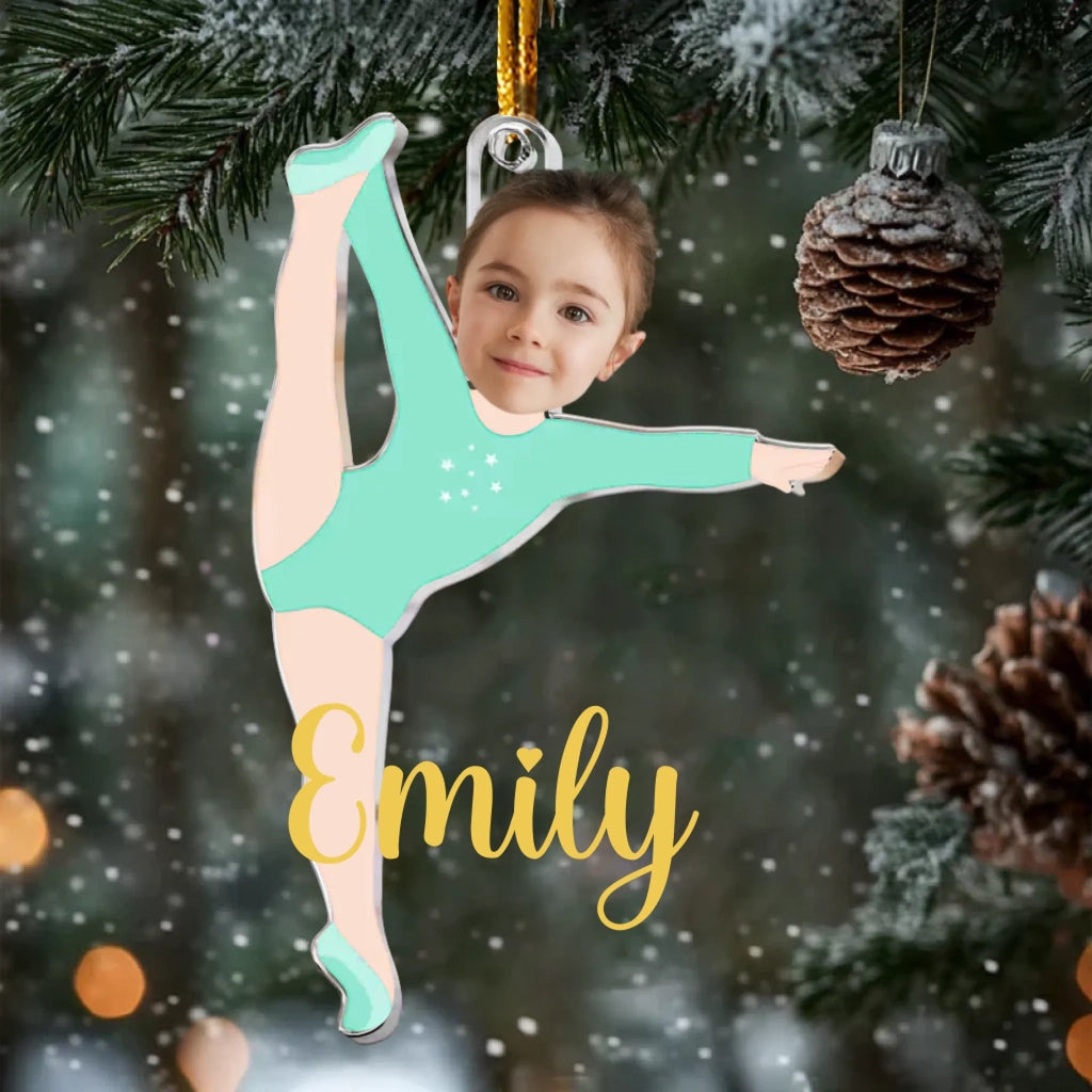 Girls Gymnastic Christmas Ornament – Personalized Acrylic Photo Ornament with Custom Name – Gymnast Holiday Keepsake Gift for Girls, Kids, Daughters & Young Athletes 1060510 - DiyGiftly
