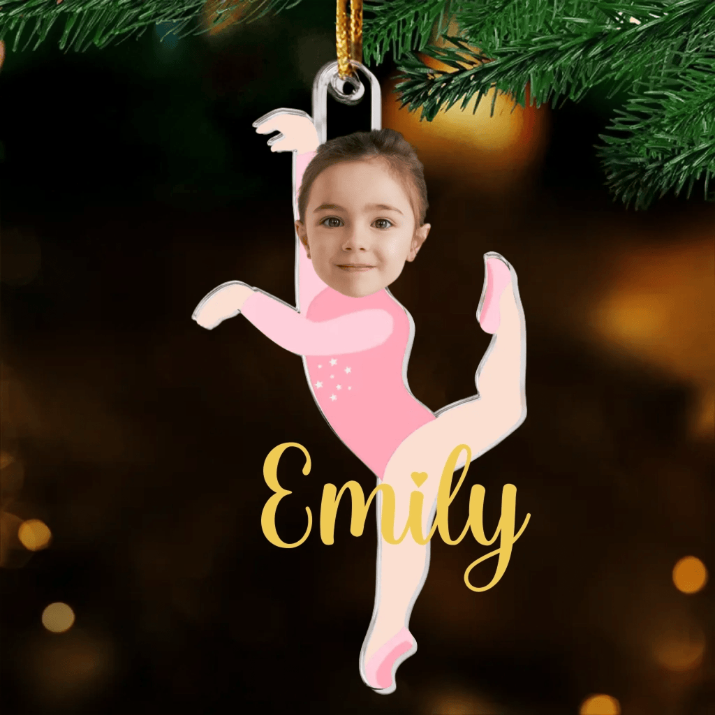 Girls Gymnastic Christmas Ornament – Personalized Acrylic Photo Ornament with Custom Name – Gymnast Holiday Keepsake Gift for Girls, Kids, Daughters & Young Athletes 1060510 - DiyGiftly
