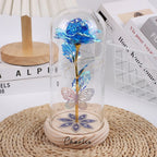 Glass Dome Preserved Flower with Wooden Base – Laser Engraved LED Night Light – Rose Red, White, Blue, Purple – Perfect Home & Gift Decor 1080896 - DiyGiftly