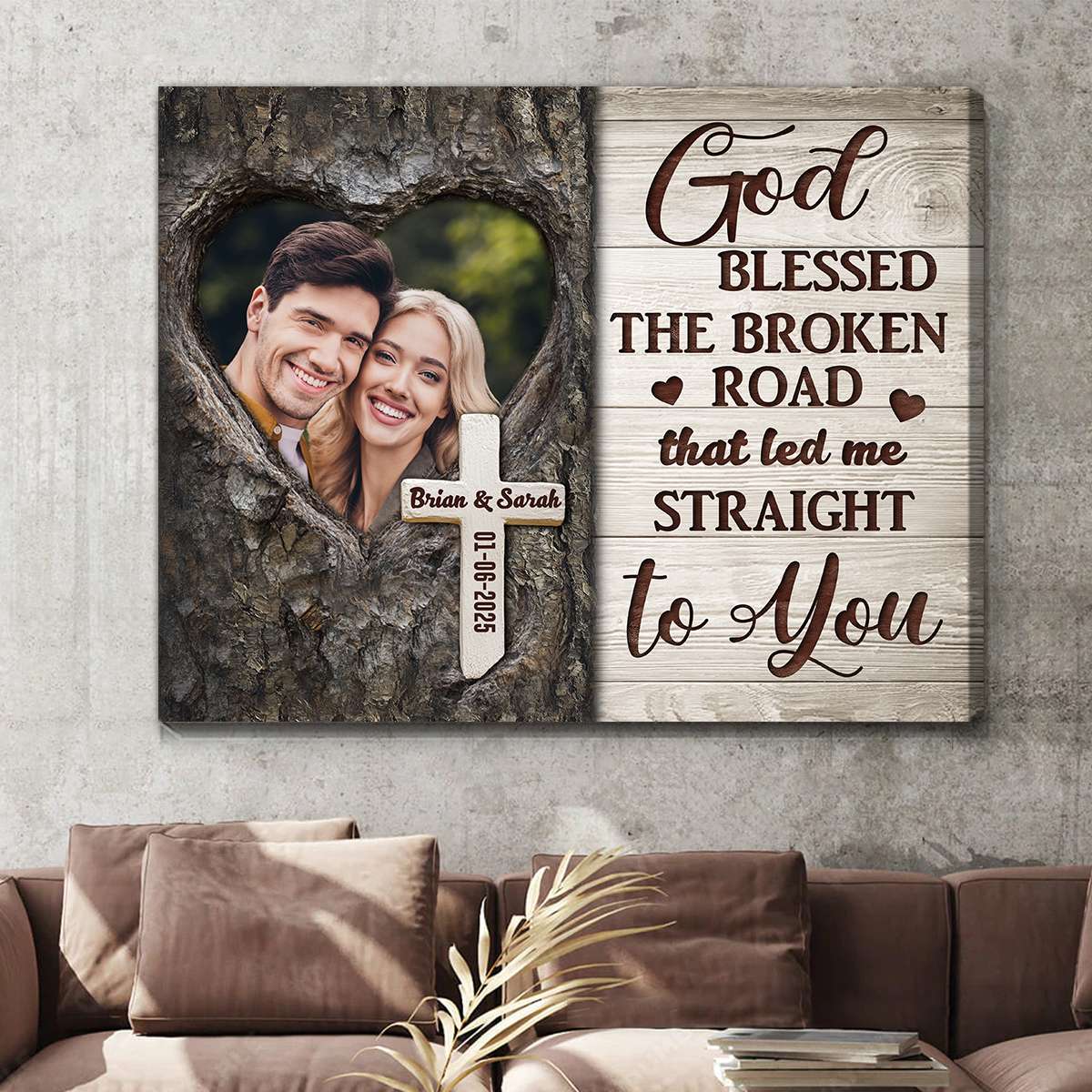 God Blessed The Broken Road Personalized Anniversary Canvas Photo Print – Custom Picture Wall Art with Names and Date, Romantic Christian Gift for Couples, Husband, Wife, or Newlyweds, Perfect for Wedding, Engagement, or Valentine’s Day 656256 - DiyGiftly