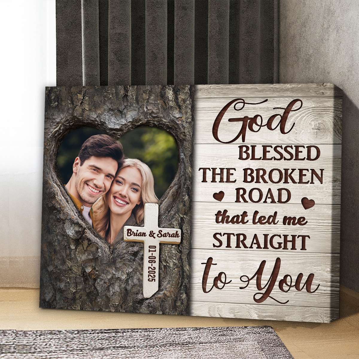 God Blessed The Broken Road Personalized Anniversary Canvas Photo Print – Custom Picture Wall Art with Names and Date, Romantic Christian Gift for Couples, Husband, Wife, or Newlyweds, Perfect for Wedding, Engagement, or Valentine’s Day 656256 - DiyGiftly