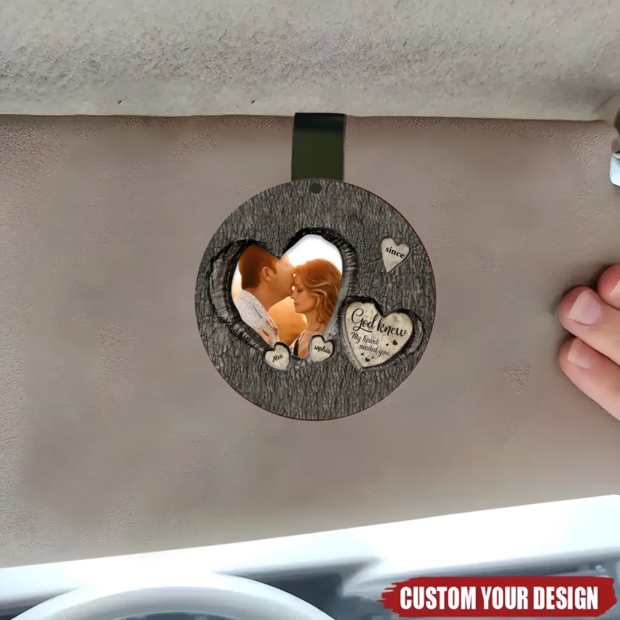 God Knew My Heart Needed You – Personalized Photo Car Sun Visor Clip – Custom Wooden Couples Gift for Anniversary, Wedding & Valentine’s Day 1071775 - DiyGiftly