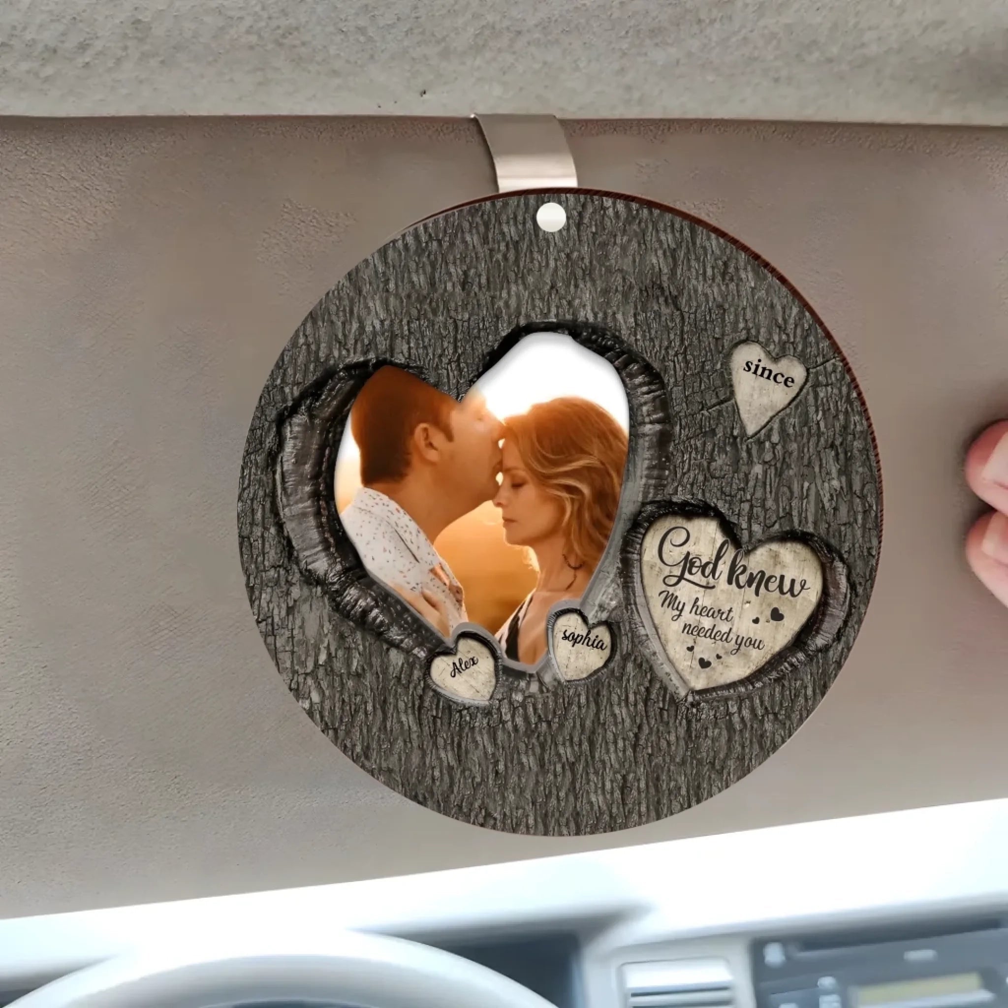 God Knew My Heart Needed You – Personalized Photo Car Sun Visor Clip – Custom Wooden Couples Gift for Anniversary, Wedding & Valentine’s Day 1071775 - DiyGiftly