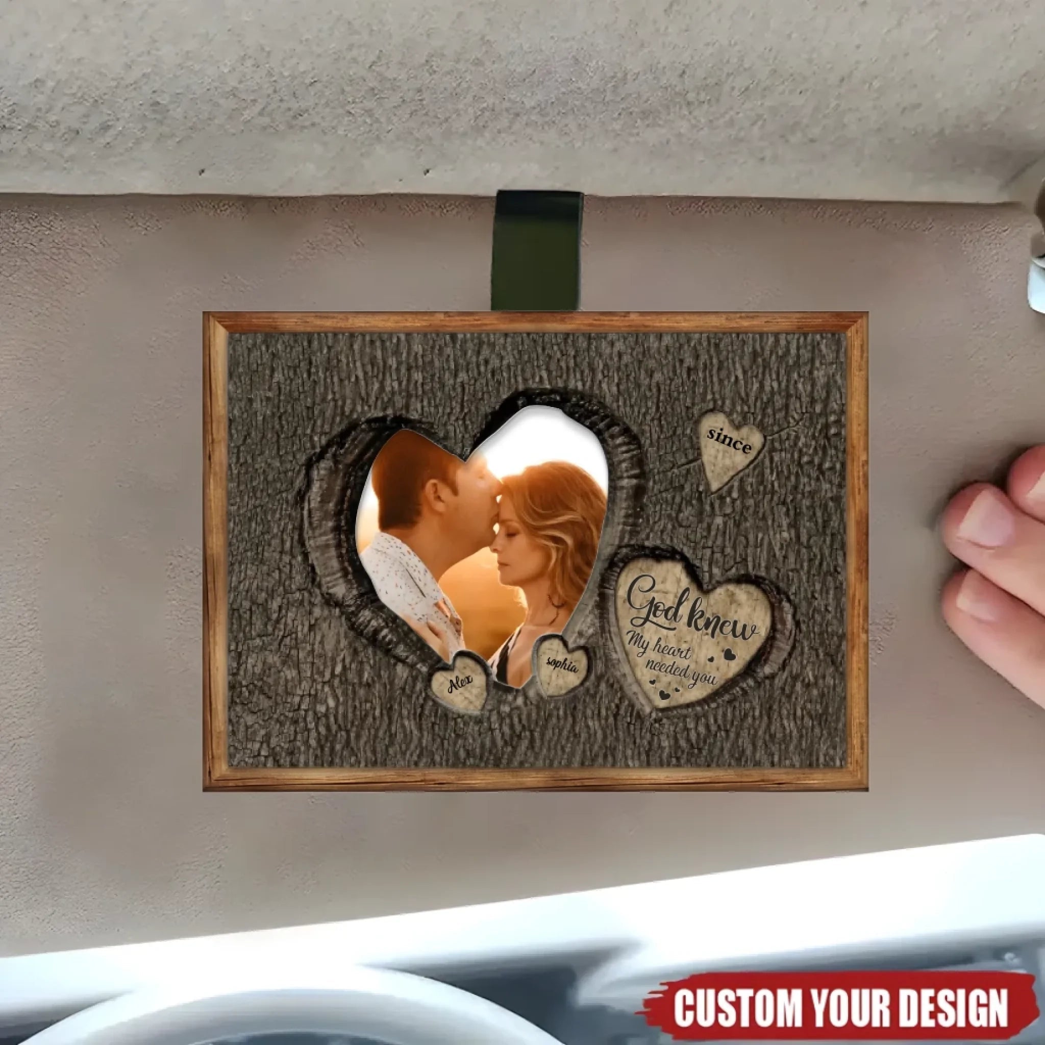 God Knew My Heart Needed You – Personalized Photo Car Sun Visor Clip – Custom Wooden Couples Gift for Anniversary, Wedding & Valentine’s Day 1074409 - DiyGiftly