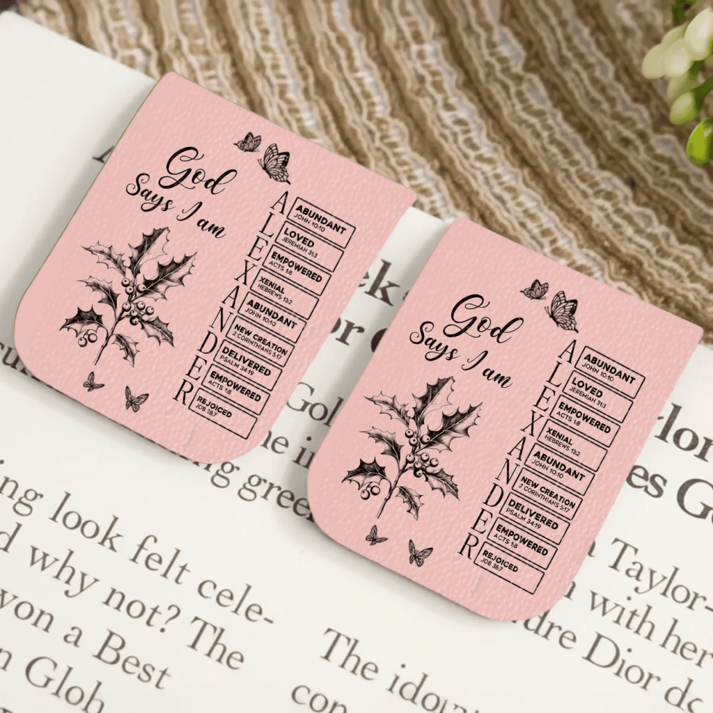 God Says I Am Name in the Bible Personalized Leather Magnetic Bookmark, Custom Toile de Jouy Style Christian Bookmark, Inspirational Scripture Gift, Custom Name Bible Verse Bookmark for Women, Men, Kids 1082245 - DiyGiftly