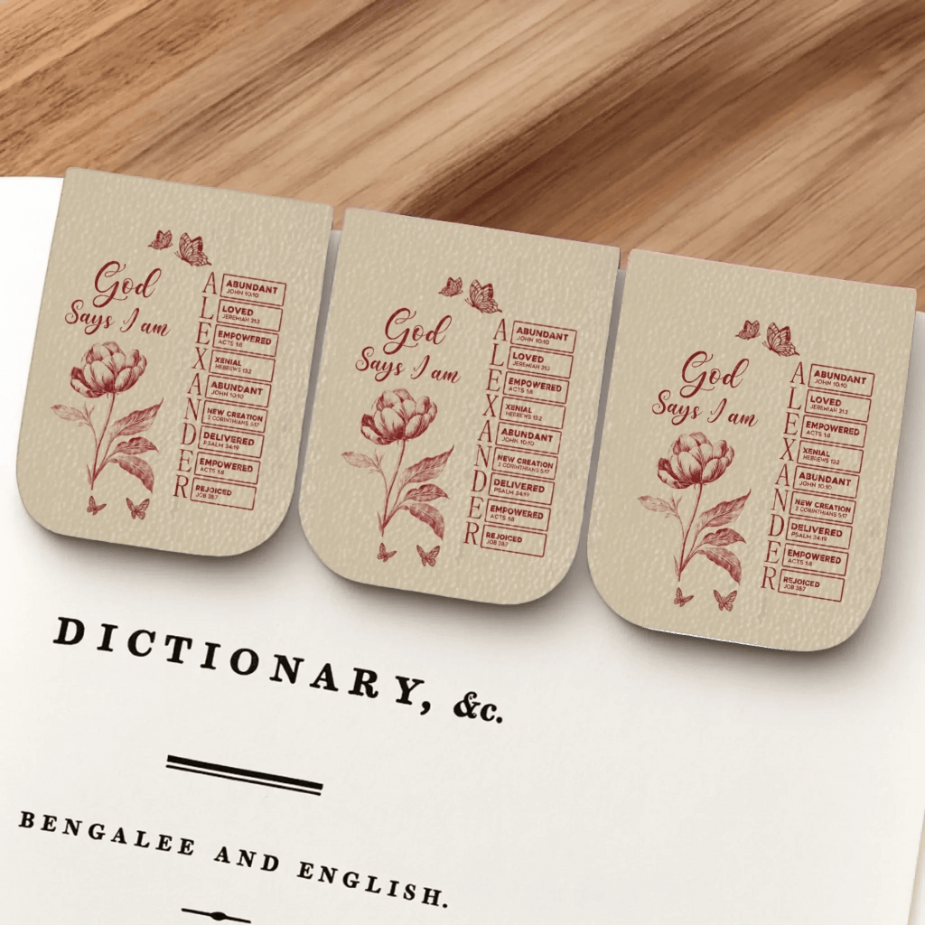 God Says I Am Name in the Bible Personalized Leather Magnetic Bookmark, Custom Toile de Jouy Style Christian Bookmark, Inspirational Scripture Gift, Custom Name Bible Verse Bookmark for Women, Men, Kids 1082245 - DiyGiftly