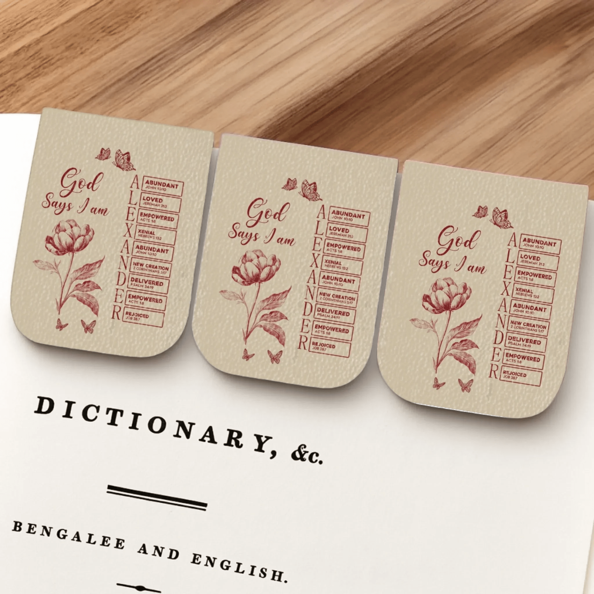 God Says I Am Name in the Bible Personalized Leather Magnetic Bookmark, Custom Toile de Jouy Style Christian Bookmark, Inspirational Scripture Gift, Custom Name Bible Verse Bookmark for Women, Men, Kids 1082245 - DiyGiftly