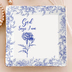 God Says I Am Personalized Jewelry Dish – Name Letter Bible Scripture Toile de Jouy Style Trinket Tray, Christian Faith Gift for Women, Girls, Birthday, Confirmation, Christmas Gift 1073871 - DiyGiftly
