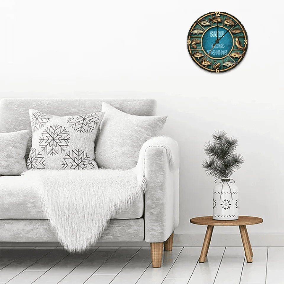gone fishing time custom name wooden wall clock for living room decor