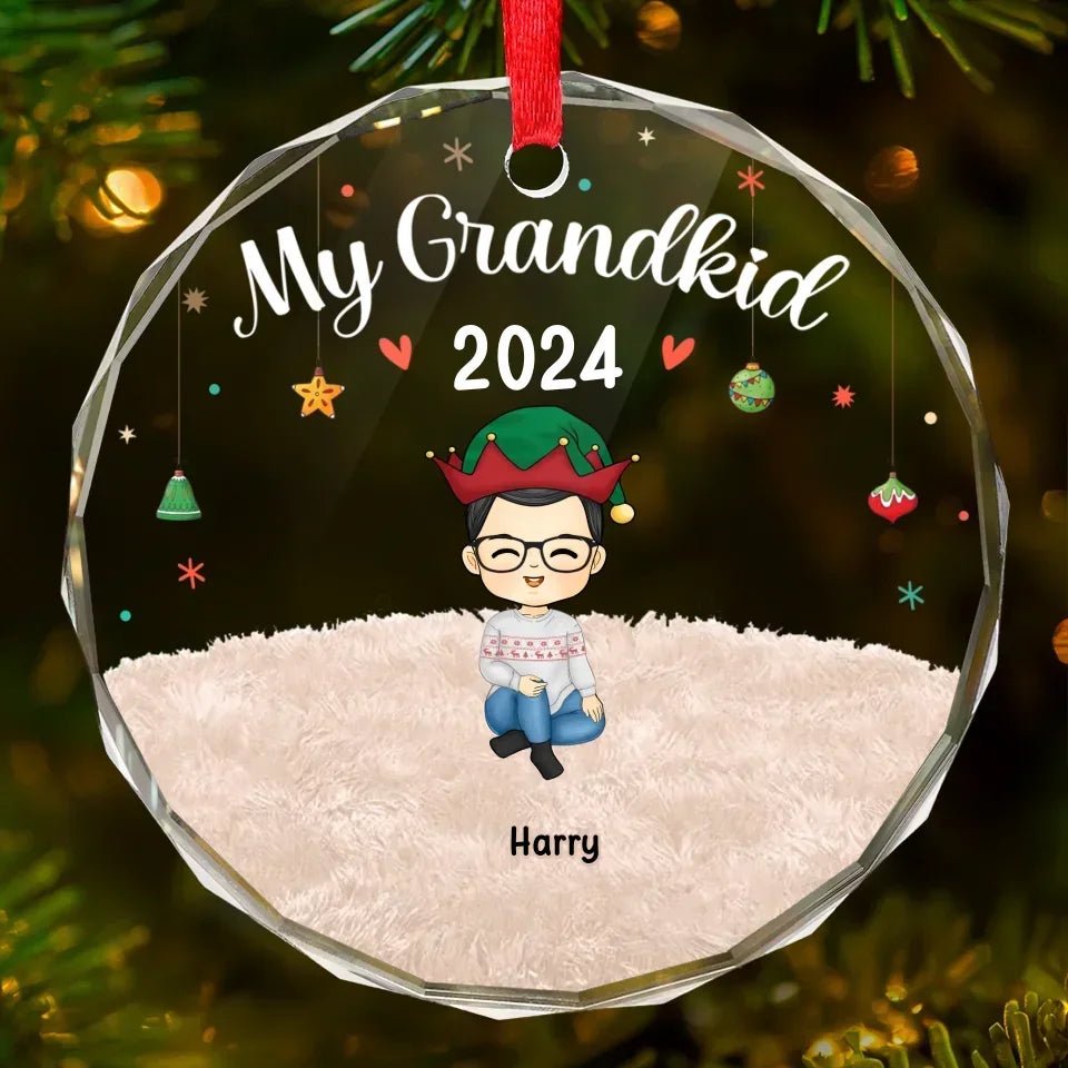 Grandchildren's Love, Infinite Contentment - Family Personalized Custom Circle Glass Ornament - Christmas Gift For Family Members 689082 - DiyGiftly