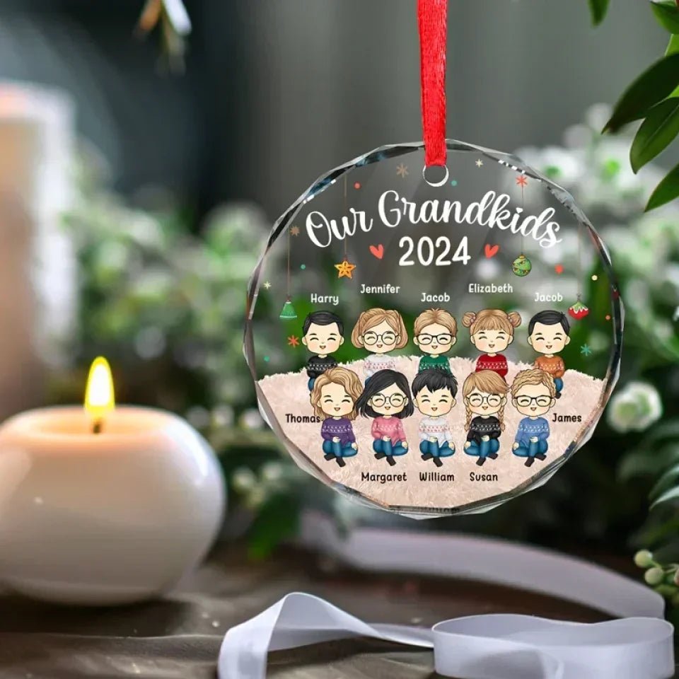 Grandchildren's Love, Infinite Contentment - Family Personalized Custom Circle Glass Ornament - Christmas Gift For Family Members 689082 - DiyGiftly