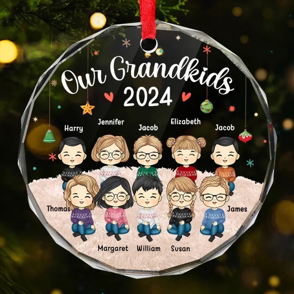 Grandchildren's Love, Infinite Contentment - Family Personalized Custom Circle Glass Ornament - Christmas Gift For Family Members 689082 - DiyGiftly