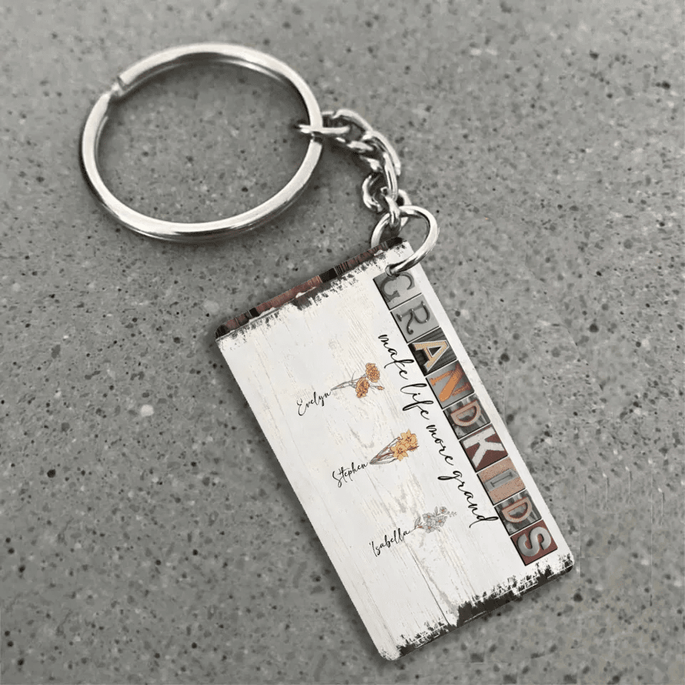 Grandkids Make Life More Grand - Personalized Acrylic Keychain - Birth Month Flowers 736361 - DiyGiftly