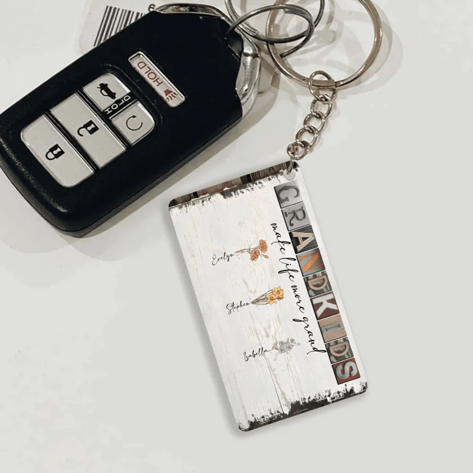 Grandkids Make Life More Grand - Personalized Acrylic Keychain - Birth Month Flowers 736361 - DiyGiftly