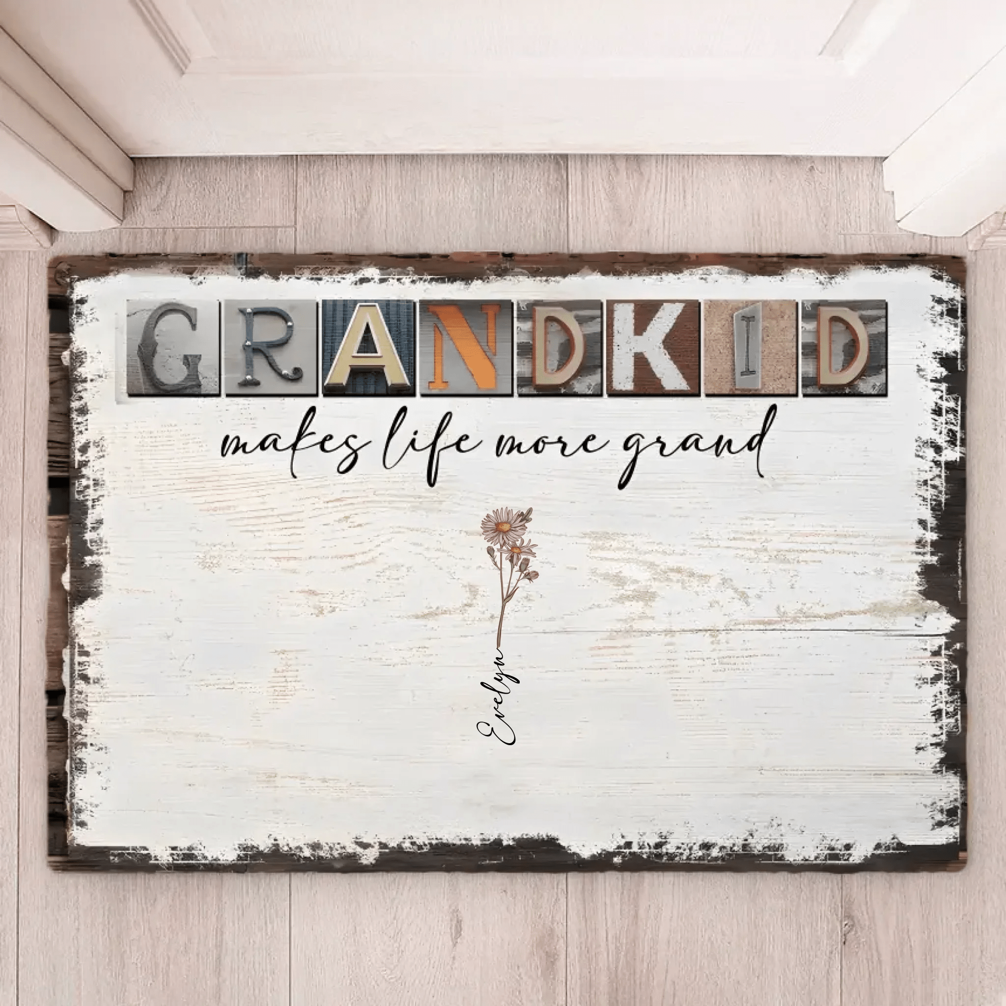 Grandkids Make Life More Grand - Personalized Doormat - Birth Month Flowers 710303 - D - DiyGiftly