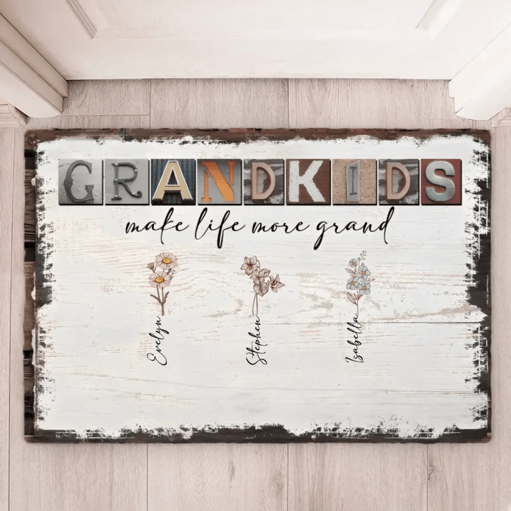 Grandkids Make Life More Grand - Personalized Doormat - Birth Month Flowers 710303 - D - DiyGiftly