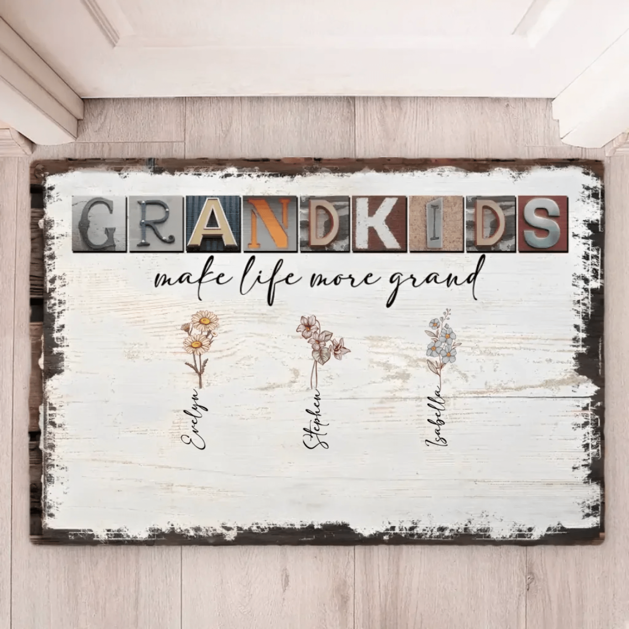 Grandkids Make Life More Grand - Personalized Doormat - Birth Month Flowers 710303 - D - DiyGiftly
