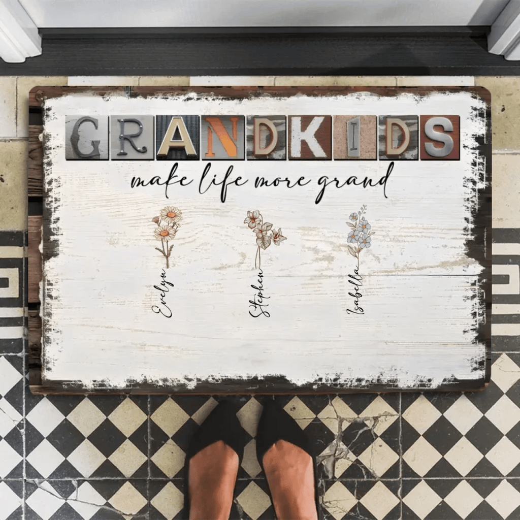 Grandkids Make Life More Grand - Personalized Doormat - Birth Month Flowers 710303 - D - DiyGiftly