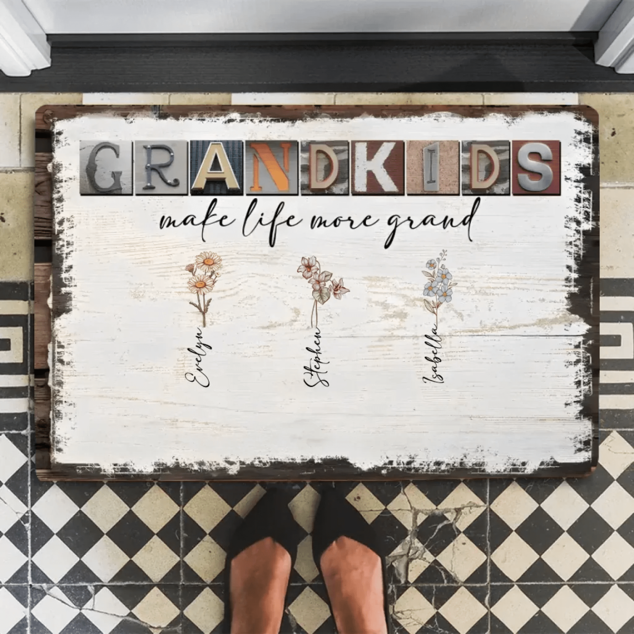 Grandkids Make Life More Grand - Personalized Doormat - Birth Month Flowers 710303 - D - DiyGiftly
