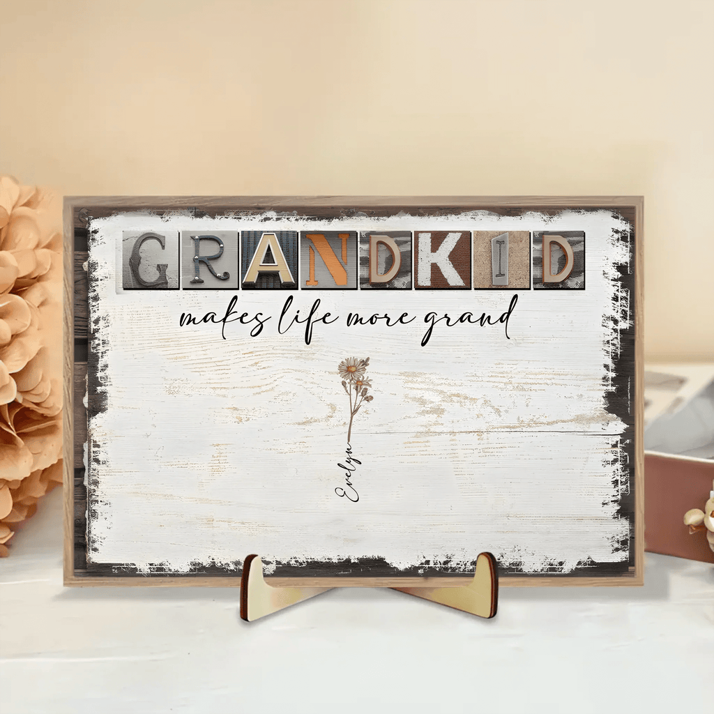 wooden plaque with personalized names grandkids make life more grand grandparents day gift