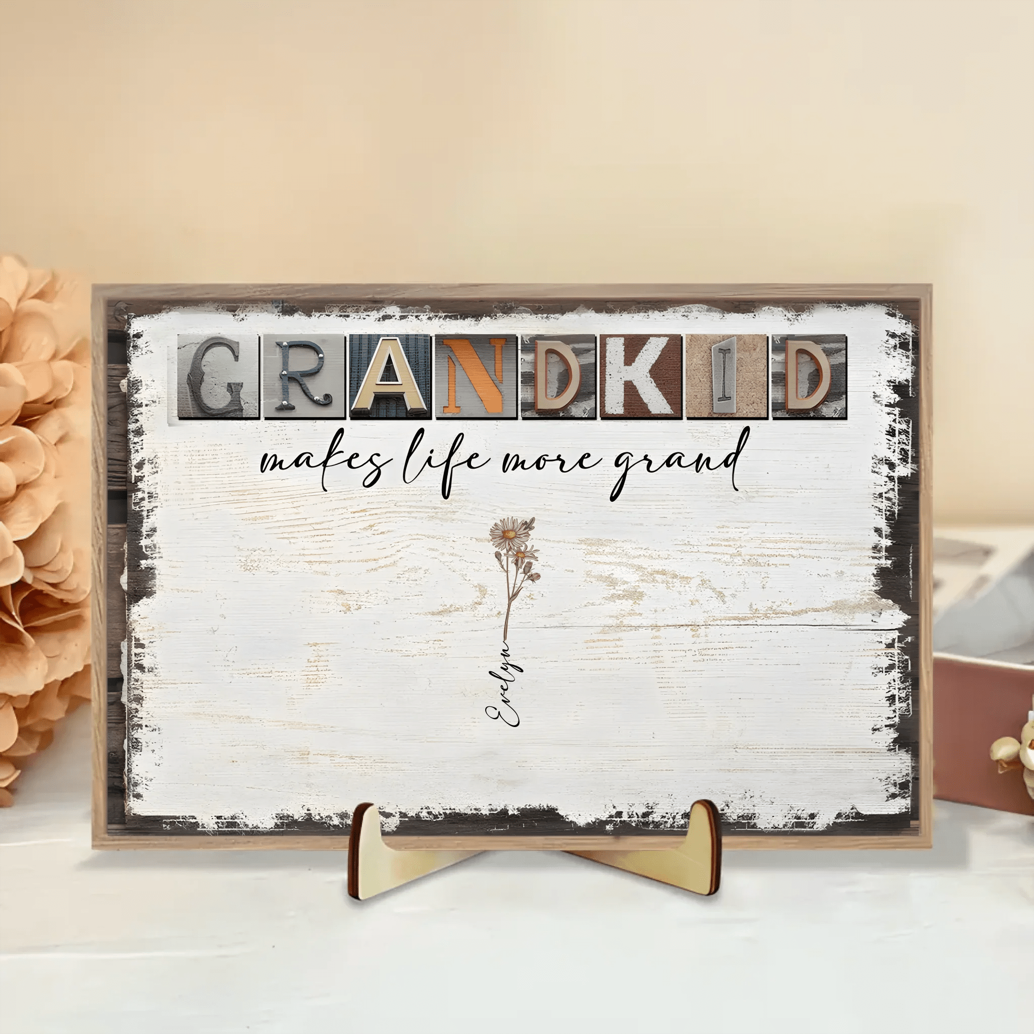 wooden plaque with personalized names grandkids make life more grand grandparents day gift