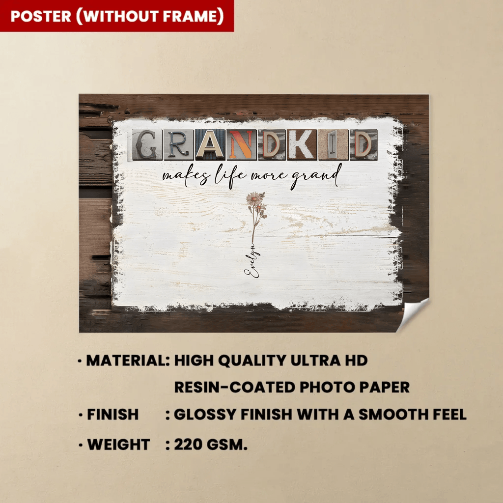 Grandkids Make Life More Grand - Personalized Wrapped Canvas - Birth Month Flowers 710303 - 711101 - DiyGiftly