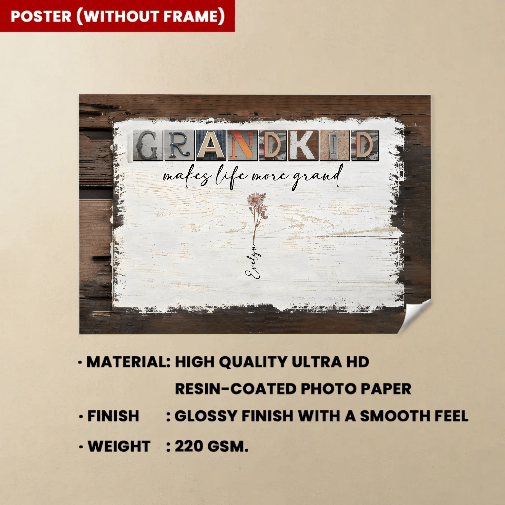 Grandkids Make Life More Grand - Personalized Wrapped Canvas - Birth Month Flowers 710303 - 711101 - DiyGiftly