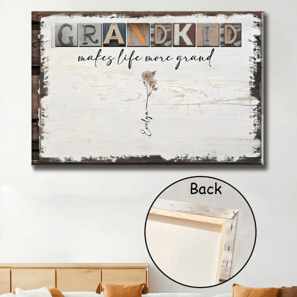Grandkids Make Life More Grand - Personalized Wrapped Canvas - Birth Month Flowers 710303 - 711101 - DiyGiftly