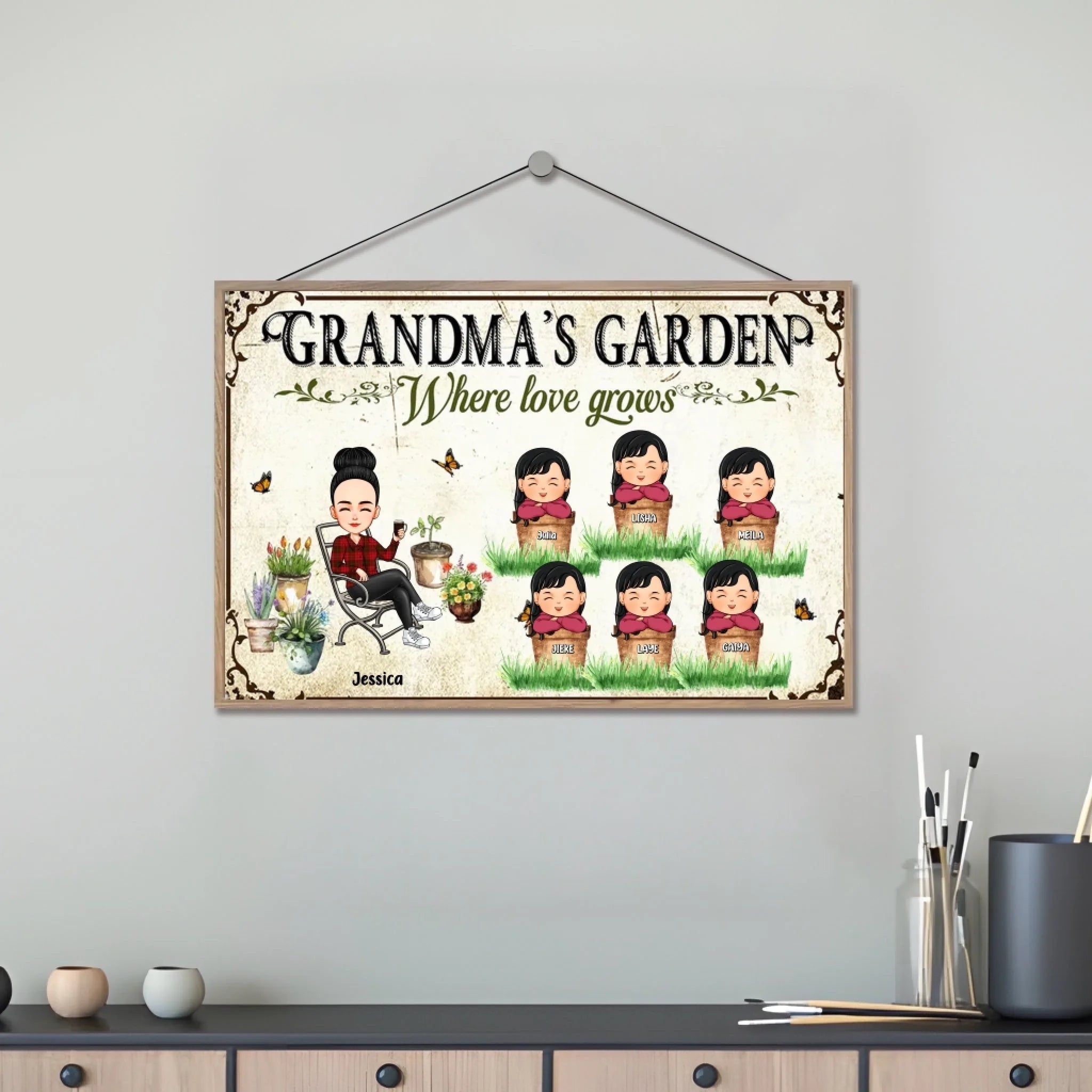 grandma garden where love grows wooden plaque personalized names mothers day gift for grandma