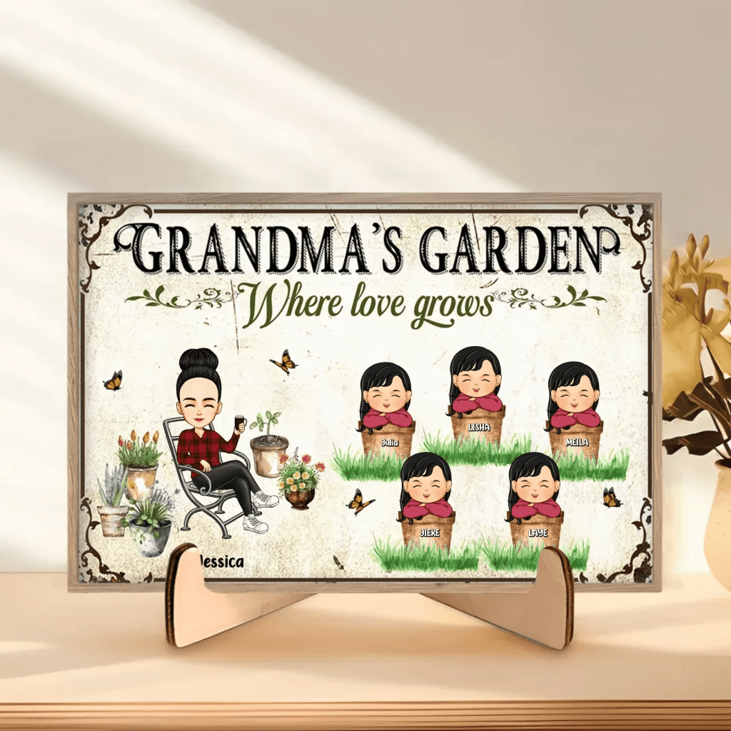 grandma garden where love grows wooden plaque personalized names floral garden design mothers day gift for grandma
