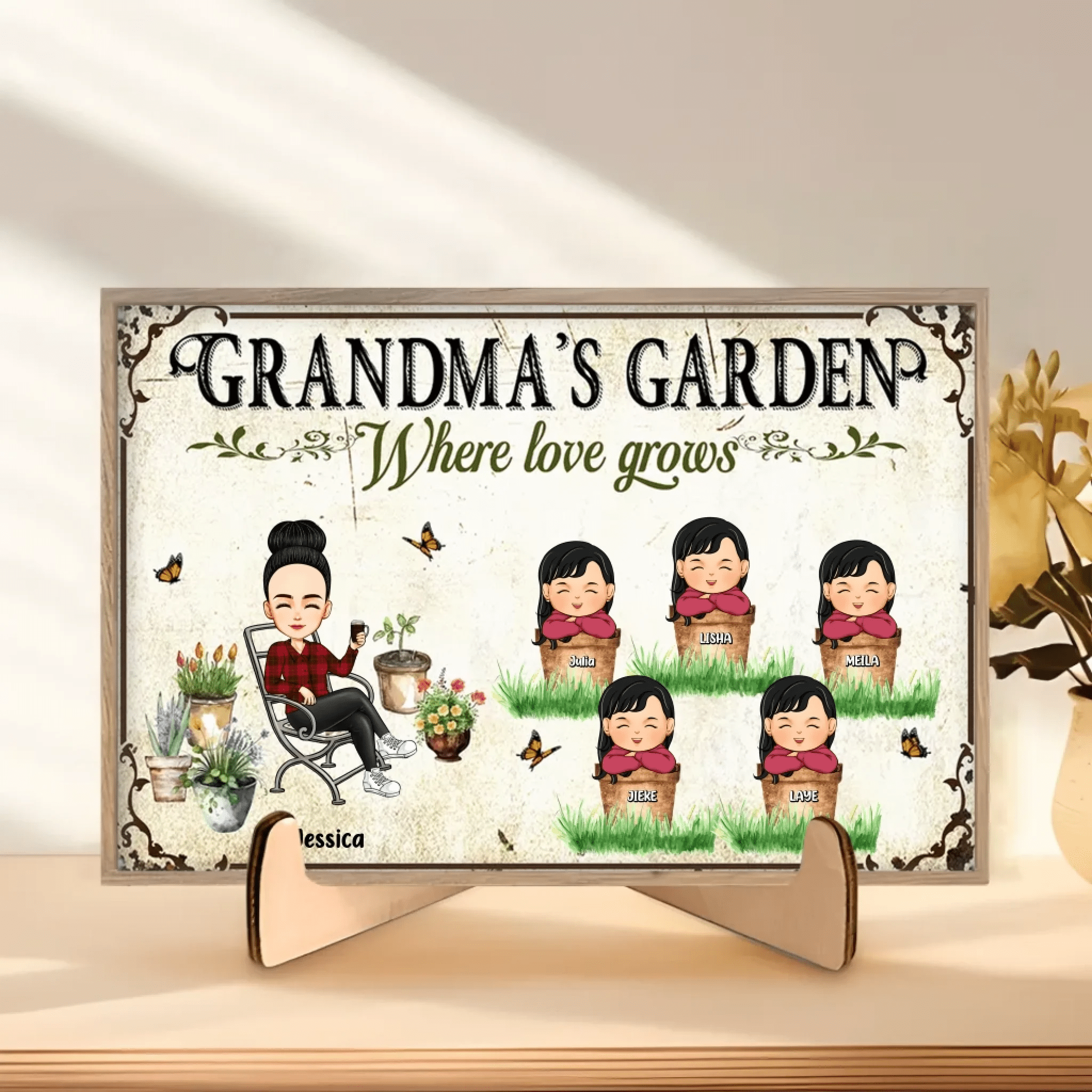 grandma garden where love grows wooden plaque personalized names floral garden design mothers day gift for grandma