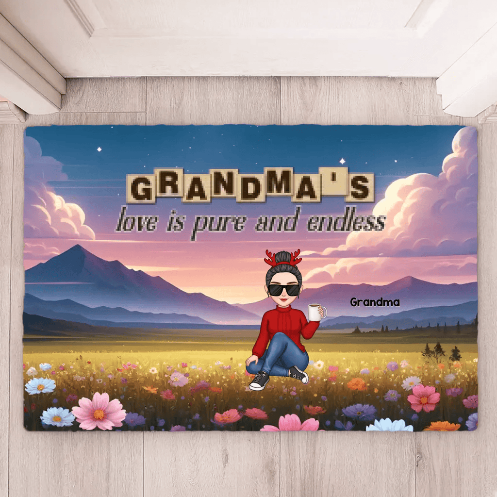 Grandma & Grandkid Sitting On Heart Pattern Moon - Personalized Mat 709174 - D - DiyGiftly
