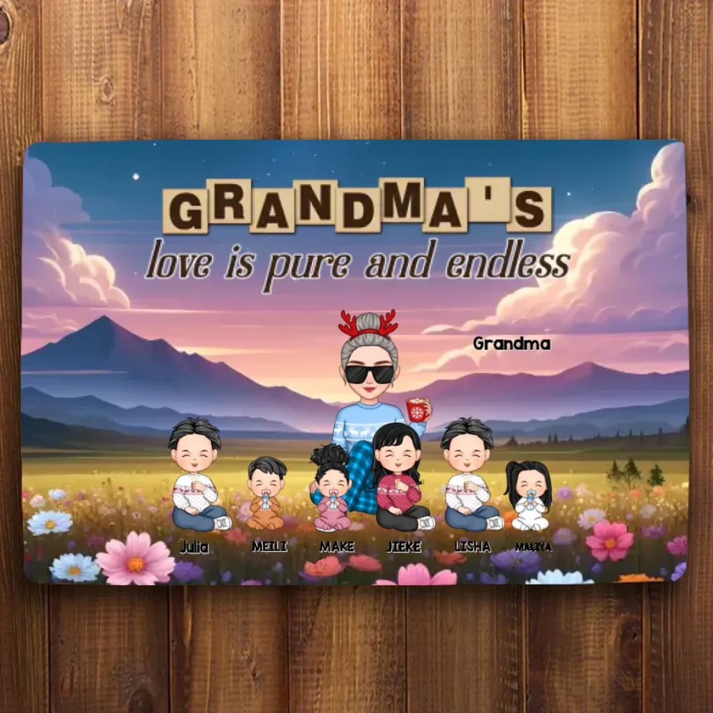 Grandma & Grandkid Sitting On Heart Pattern Moon - Personalized Mat 709174 - D - DiyGiftly