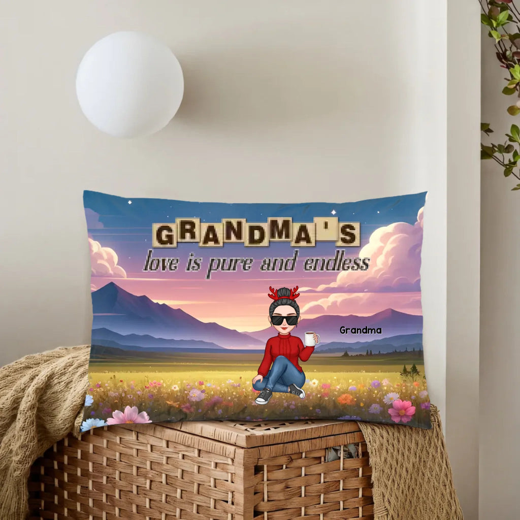 Grandma & Grandkid Sitting On Heart Pattern Moon - Personalized Pillow 714416 - B - DiyGiftly