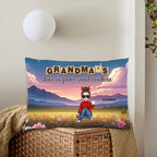 Grandma & Grandkid Sitting On Heart Pattern Moon - Personalized Pillow 714416 - B - DiyGiftly