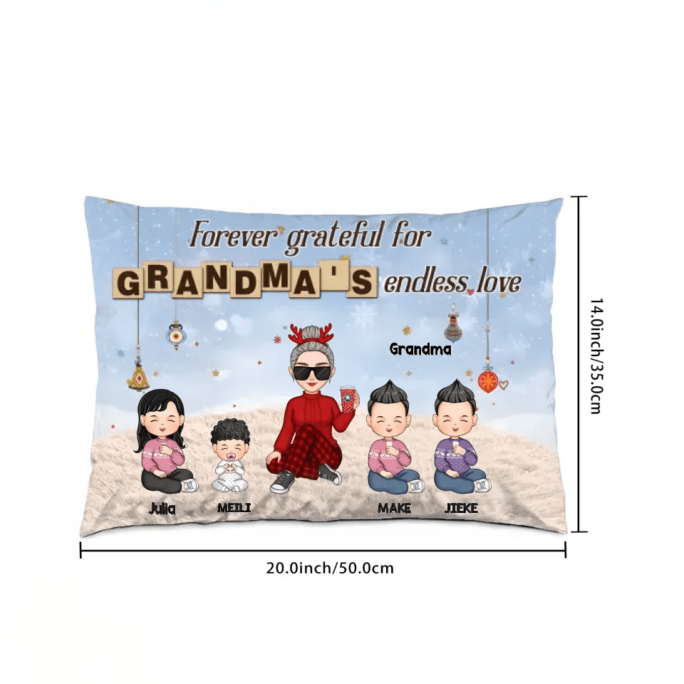 Grandma & Grandkid Sitting On Heart Pattern Moon - Personalized Pillow 714416 - B - DiyGiftly