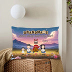 Grandma & Grandkid Sitting On Heart Pattern Moon - Personalized Pillow 714416 - B - DiyGiftly