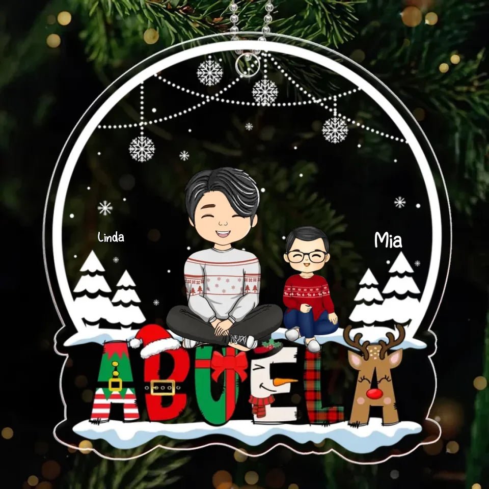 Grandma Grandkids Crossed Legs Sitting On Text Personalized Acrylic Ornament 677272 - DiyGiftly